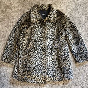 Express Leopard Print Faux Fur Coat